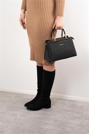 Silver & Polo SP913 Kadın El Çantası Monogram Siyah