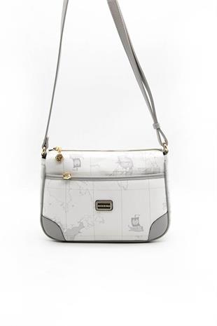 Silver & Polo SP1060 Kadın Çapraz Çanta Harita Beyaz-Antrasit