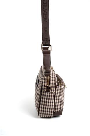 Silver & Polo SP1094 Kadın Çapraz Çanta Ekose Line Kare Kahve Sarı-Kahve
