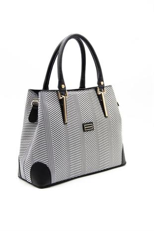 Silver & Polo SP667 Kadın El Çantası Hasır Siyah Beyaz-Siyah