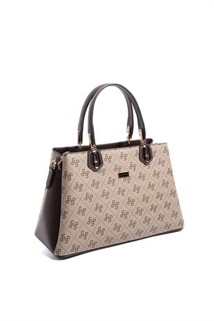 Silver & Polo SP1253 Kadın El Çantası Monogram Koyu Bej-Kahve