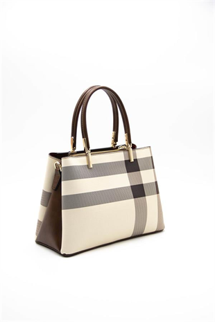 Silver & Polo SP1098 Kadın El Çantası Ekose Krem-Taba