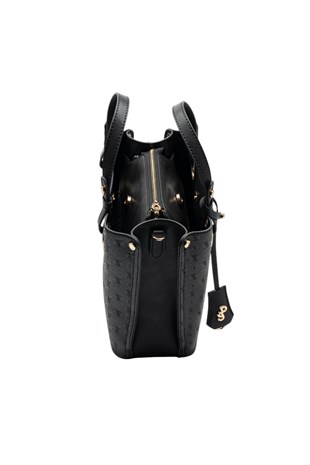 Silver & Polo SP975 Kadın El Çantası Logolu Siyah-Siyah