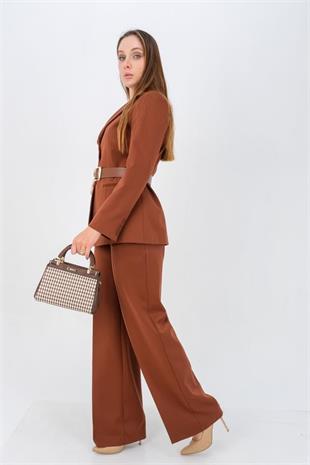 Silver & Polo SP1193 Kadın El Çantası Ekose Line Kare Kahve Sarı-Kahve