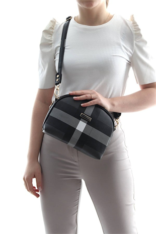 Silver & Polo SP765 Kadın Çapraz Çanta Ekose Siyah