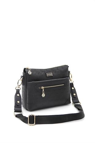 Silver & Polo SP1110 Kadın Çapraz Çanta Logolu Siyah-Siyah