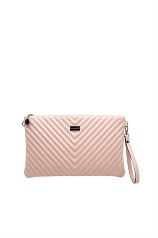 Silver Polo Crash Pudra Kapitone V Kadın Portföy ve Clutch El Çantası SP1034