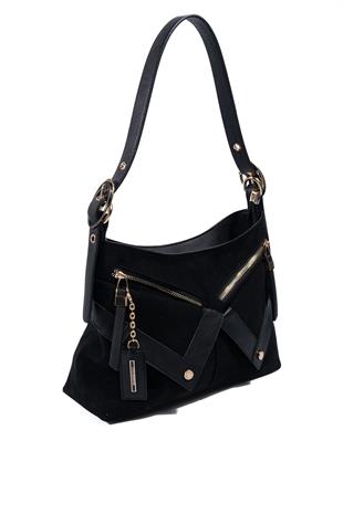 Silver & Polo SP1268 Kadın Omuz Çantası Süet Siyah-Siyah