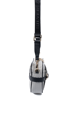 Silver Polo Siyah Beyaz - Siyah Hasır Kadın Çapraz Çanta SP1256