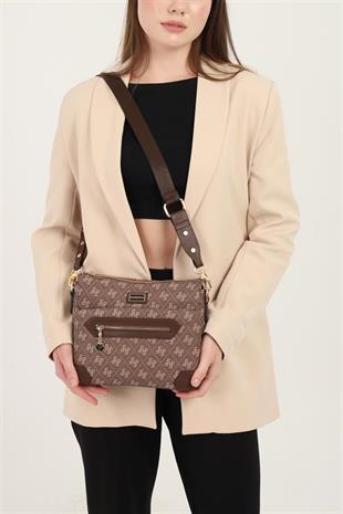 Silver & Polo SP1110 Kadın Çapraz Çanta Monogram Kahve