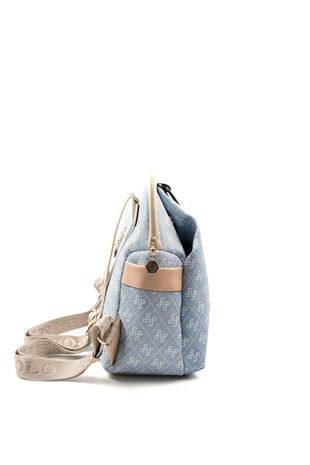Silver & Polo SP771 Kadın Sırt Çantası Monogram Mavi-Ten