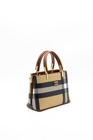 Silver & Polo SP987 Kadın El Çantası Ekose Bej-Taba