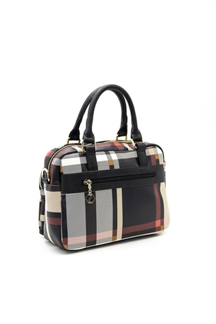 Silver & Polo SP1018 Kadın El Çantası Ekose Siyah-Siyah