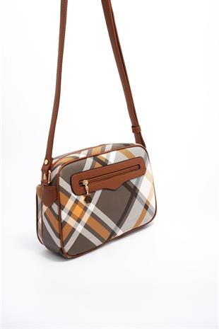 Silver & Polo SP491 Kadın Çapraz Çanta Ekose Haki-Taba