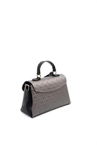 Silver & Polo SP1159 Kadın El Çantası Logolu Platin-Siyah