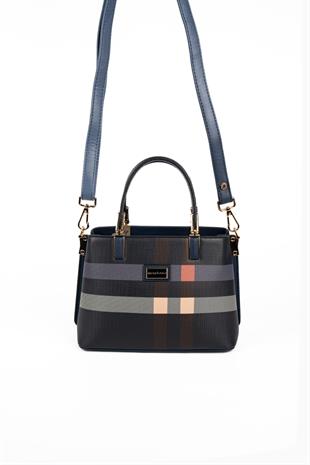 Silver & Polo SP987 Kadın El Çantası Ekose Lacivert-Lacivert