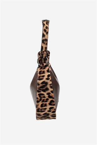 Silver Polo SP1263 Kadın Omuz Çantası Düz Kahve-Leopar Taba