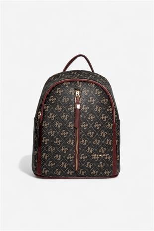 Silver & Polo SP901 Kadın Sırt Çantası Monogram Kahve Sarı-Bordo