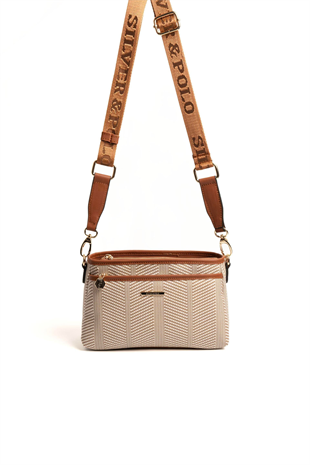 Silver & Polo SP1184 Kadın Çapraz Çanta Hasır Bej-Taba