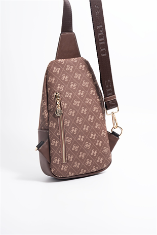 Silver & Polo SP959 Kadın Vücut Çantası Monogram Kahve