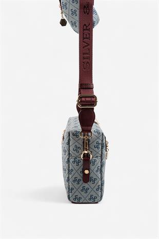 Silver & Polo SP1038 Kadın Çapraz Çanta Monogram Gri-Bordo