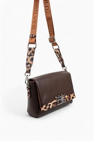 Silver & Polo SP1257 Kadın Çapraz Çanta Düz Kahve-Leopar Taba