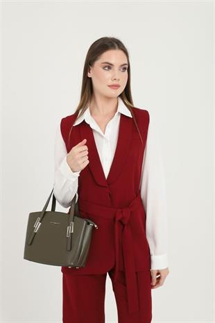 Silver & Polo SP1021 Kadın El Çantası Düz Zeytuni-Zeytuni