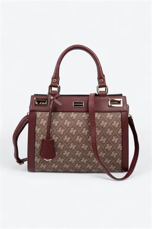 Silver & Polo SP1174 Kadın El Çantası Monogram Kahve-Bordo