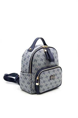 Silver & Polo SP1130 Kadın Sırt Çantası Monogram Gri-Lacivert