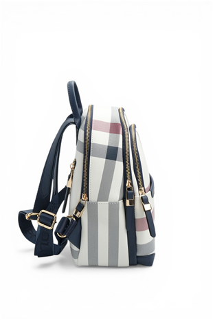 Silver & Polo SP1265 Kadın Sırt Çantası Ekose Beyaz-Lacivert