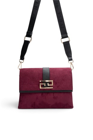 Silver Polo Bordo - Siyah Süet Kadın Çapraz Çanta SP1009