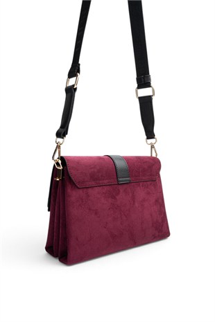 Silver Polo Bordo - Siyah Süet Kadın Çapraz Çanta SP1009
