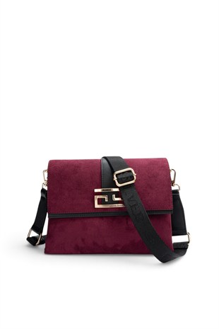 Silver Polo Bordo - Siyah Süet Kadın Çapraz Çanta SP1009