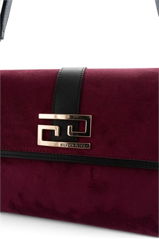 Silver Polo Bordo - Siyah Süet Kadın Çapraz Çanta SP1009