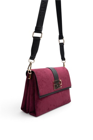 Silver Polo Bordo - Siyah Süet Kadın Çapraz Çanta SP1009