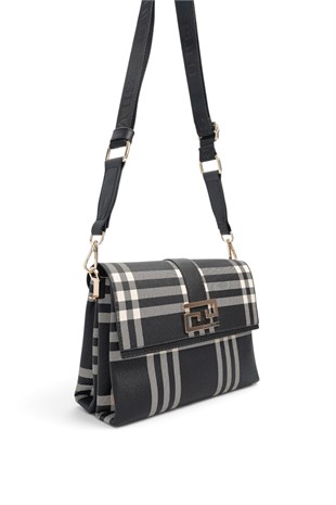 Silver Polo Siyah - Siyah Ekose Kadın Çapraz Çanta SP1009