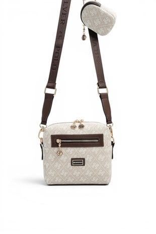 Silver Polo Taş - Kahve Monogram Kadın Çapraz Çanta SP1038