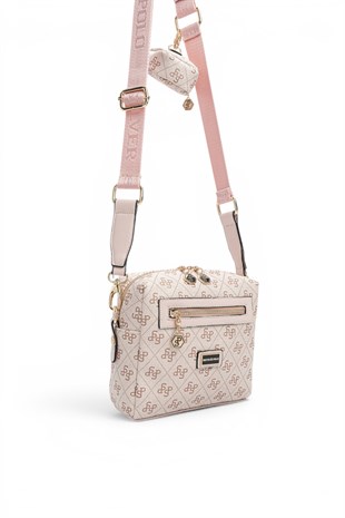 Silver Polo Pembe - Pudra Monogram Kadın Çapraz Çanta SP1038