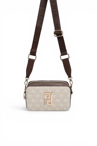 Silver Polo Taş - Kahve Monogram Kadın Çapraz Çanta SP1078