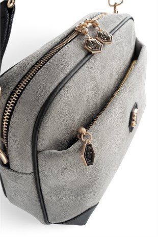 Silver Polo Füme - Siyah Süet Kadın Çapraz Çanta SP1094
