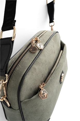 Silver Polo Life Yeşil - Siyah Süet Kadın Çapraz Çanta SP1094