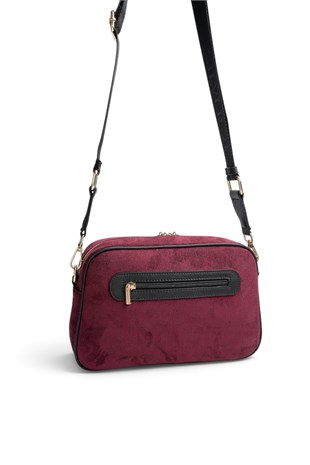 Silver Polo Bordo - Siyah Süet Kadın Çapraz Çanta SP1094