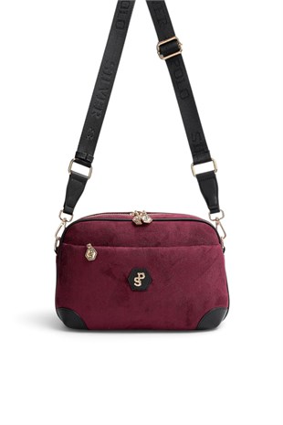 Silver Polo Bordo - Siyah Süet Kadın Çapraz Çanta SP1094