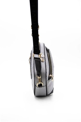 Silver Polo Siyah Beyaz - Siyah Hasır Kadın Çapraz Çanta SP1094