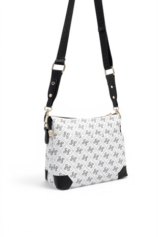 Silver Polo Beyaz - Siyah Monogram Kadın Çapraz Çanta SP1110