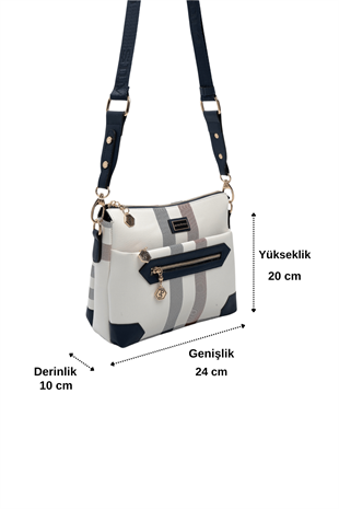 Silver Polo Beyaz - Lacivert Ekose Kadın Çapraz Çanta SP1110