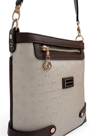 Silver Polo Bej - Kahve Logolu Kadın Çapraz Çanta SP1120