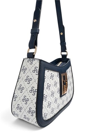 Silver Polo Beyaz - Lacivert Monogram Kadın Çapraz Çanta SP1132
