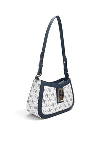 Silver Polo Beyaz - Lacivert Monogram Kadın Çapraz Çanta SP1132