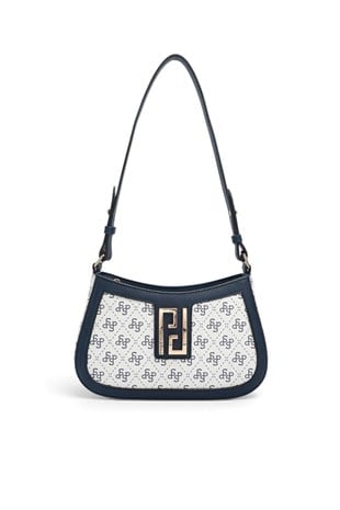 Silver Polo Beyaz - Lacivert Monogram Kadın Çapraz Çanta SP1132